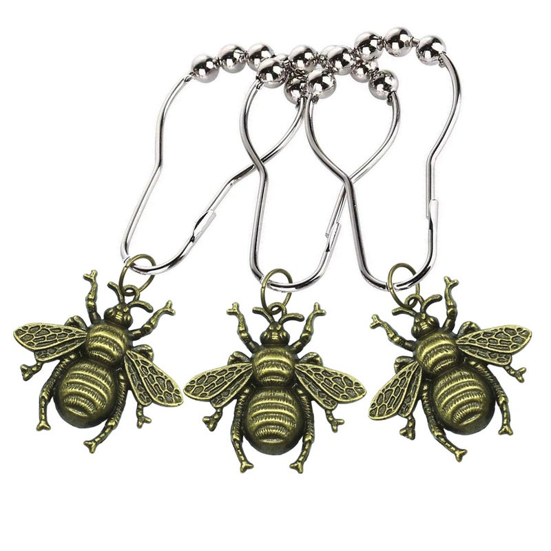 ZILucky Set of 12 Bee Shower Curtain Hooks Rings Garden Insect Flowers Spring Theme Bathroom Decor (Bronze) - Image 3